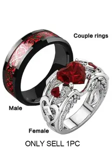 Eternal Heart Ring Set, New Ruby Women's Ring, Men's Ring, Unisex Celtic Dragon Ring, Couple Wedding Anniversary Engagement Promise Ring, Wedding Promise Rings