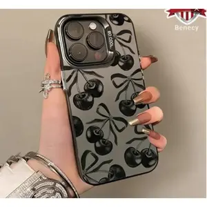 Black Cherry Design Shockproof Phone Case for iPhone 17 Pro Max 16 15 Plus 14 13 12 11 XR XS SE Anti Scratch Durable PC Protective Cover Cellphone Accessories