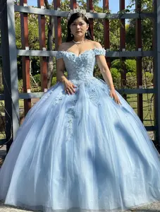 (LIVE 14) Quinceanera Dress Ball Gown Dress Lace design and Glitter Tulle Mexican Sweet 15,Prom party