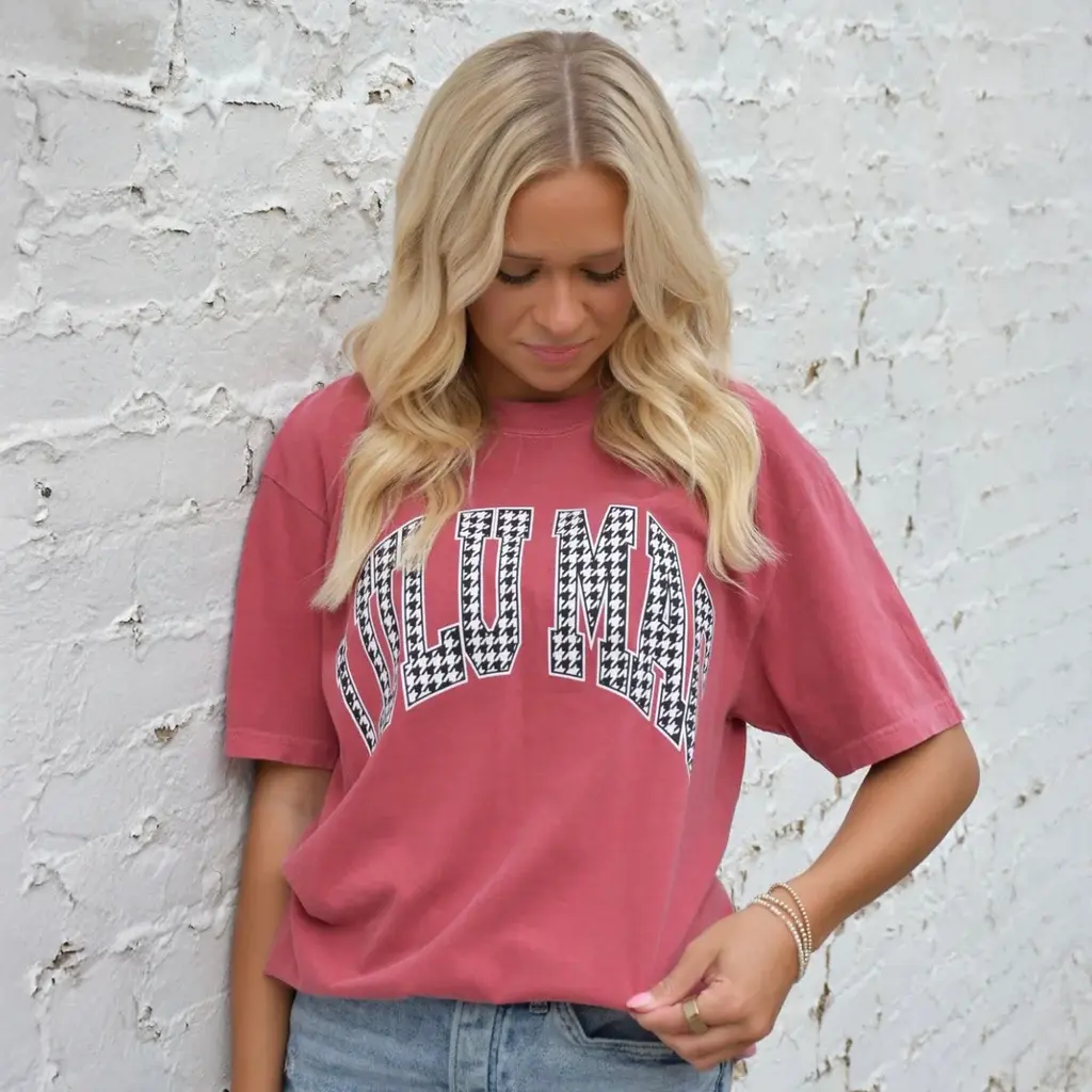 Girlie Girl Lulu Mac Houndstooth Crimson Comfort Colors T-Shirt