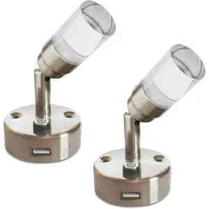 12V LED Reading Lights with USB Charger RV Interior Bedside Spot Light with Switch Wall Mount for RV Boat Trailer Blue and 3000K Warm White Lighting 100 Lumen Nickel Finished, Pack of 2