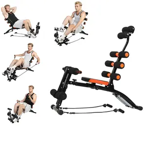 6-in-1 Foldable Ab Workout Bench with Resistance Bands, Adjustable Full Body Home Gym Trainer for Abs, Arms, Legs & Core Strength