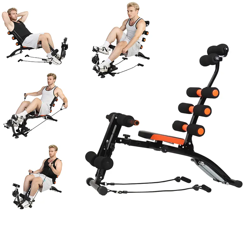6-in-1 Foldable Ab Workout Bench with Resistance Bands, Adjustable Full Body Home Gym Trainer for Abs, Arms, Legs & Core Strength