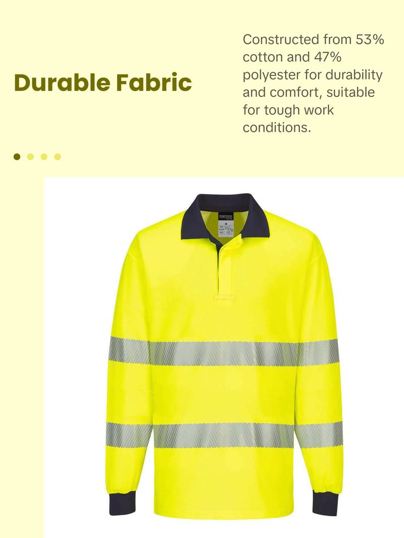 Portwest Mens Long Sleeve PW3 Hi-Vis Polo Shirt  Reflective Safety Workwear T186