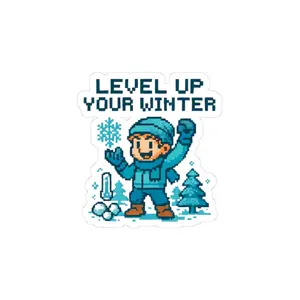 Level Up Your Winter Kiss-Cut Sticker | Pixel Gamer Snow Scene