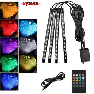 Car Led Interior Lights, RGB 48 LED Multicolor Auto Strip Light with Sound Active Function and Remote Control, Under Dash Smart Lighting Kit with Charger, Car Accessories (USB)