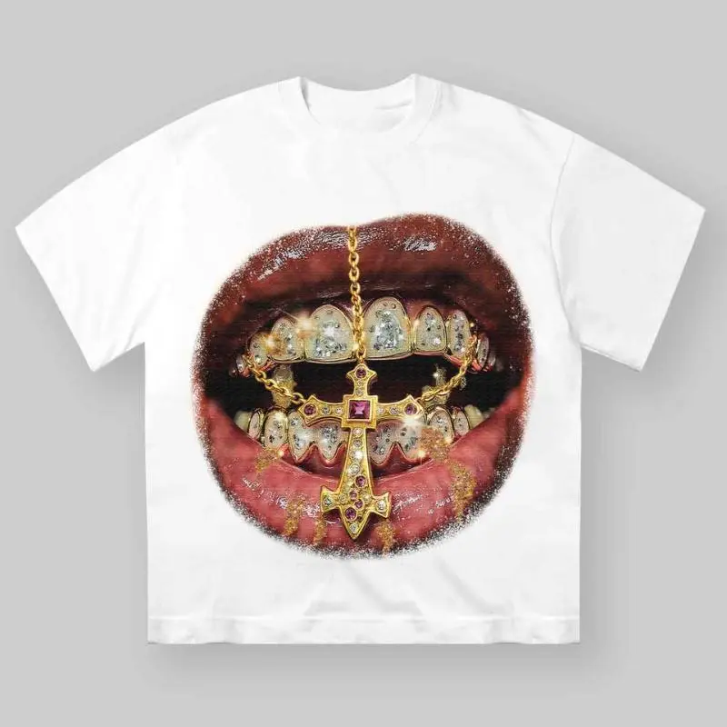 High-Quality Golden Cross Diamond Patch Grills Print Y2k T-shirt, Unisex Cotton Crewneck T-Shirt - Medium, Short Sleeve, Casual Streetwear Printed Tee funny  tshirtUnisex Crew neck T-shirt for Men And Women,All-Season Comfort,Heavyweight 100% Cotton summe