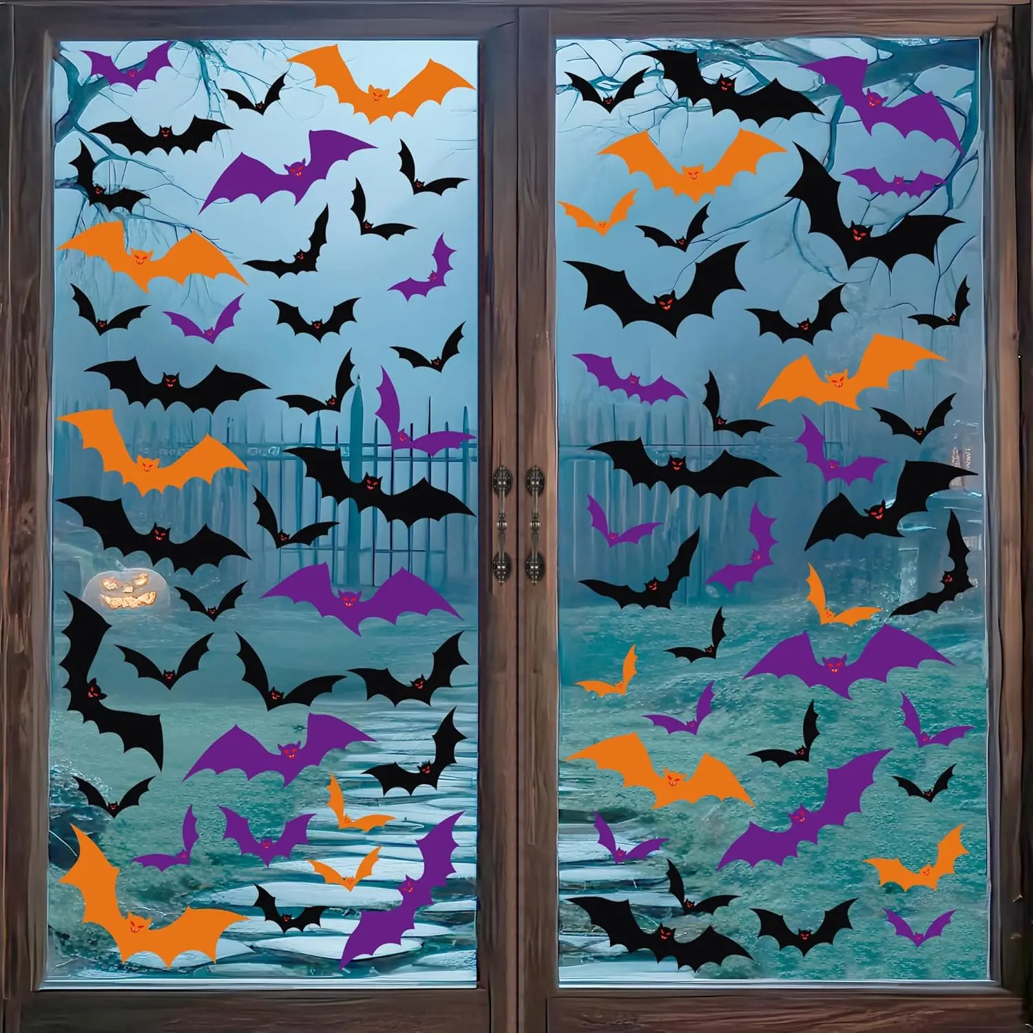Halloween Decorations Window Clings,6 Sheet Halloween Bats Window Stickers,Bats Silhouette Window  for Indoor School  Office Party Decor [Orange,Purple,Black]
