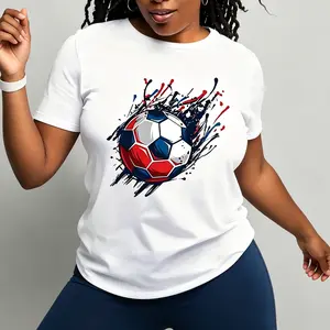 Vintage Red Blue Graffiti Soccer Ball Short Sleeve T-shirt, Unisex Soft Cotton Short Sleeve Tees For Football Fans Daily Outfit,Bold Red & Blue Paint Splash Football Design Short Sleeve, Unisex Breathable Basic Short Sleeve Tshirts Summer Casual Tops