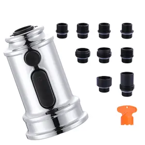 WOWOW Stainless Steel Kitchen Faucet Spray Head Replacement, Multi-Mode High Pressure, Drip-Free, Easy-to-Install with 9 Adapters (Polished Chrome), High Pressure Showerhead