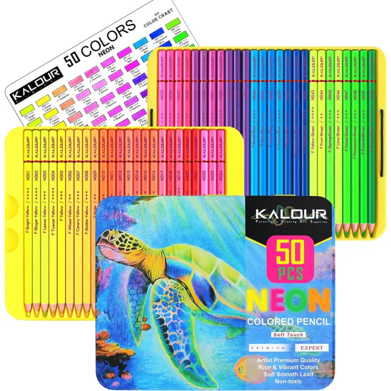 50 Colors Neon Colored Pencils for Adult Coloring Books, Fluorescent colored Professional Drawing pencils Set Art Supplies Bright Coloring Kit for Adults Beginners Artists, Drawing Painting Kit, Soft Core
