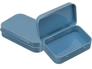 2pcs Metal Tin Box, 3.7x2.4x0.8 Mini Portable Rectangular Empty Tinplate Small Storage Container Airtight Tins with Lids for Candy Favors Crafts Christmas Gifts, Blue
