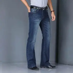 DenimFlaredJeansMenBootCutDenimtsComfortableSlightlySlimClassicLooseCasualBlueBlackTrousersForMaleBootcut
