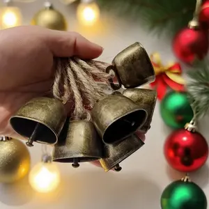 Set of 6 Metal Christmas Bells Decorations, Vintage Bronze Color, Perfect for Holiday Home & Outdoor Parties, Pet Accessories Ornaments