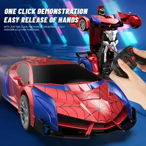 Tibibee Transform RC Cars for Boys 4-12 2.4Ghz Remote Control 1:18 Scale Robot Deformation 360° Rotation Rechargeable Batteries Included High-Quality ABS Plastic Gift Set with Eye and Underbody Lights