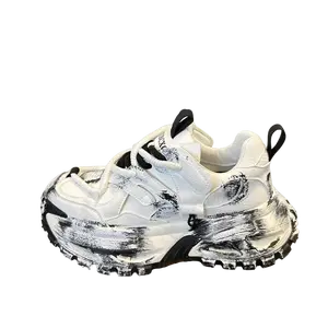 Men's Graffiti Chunky Dad Shoes, Thick Sole Distressed Platform Sneakers, Casual Streetwear Walking Shoes