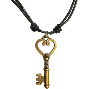 Antique Bronze Unisex Skeleton Key Charm Pendant Adjustable Cord Necklace 16"