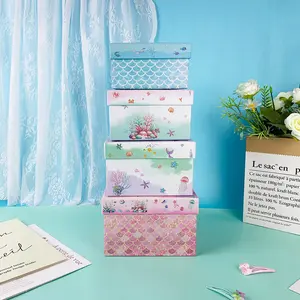 4pcs Mermaid Pattern Decorative Gift Boxes Set Jewelry Storage Organizer Perfect for Wedding Birthday Party Favor Boxes