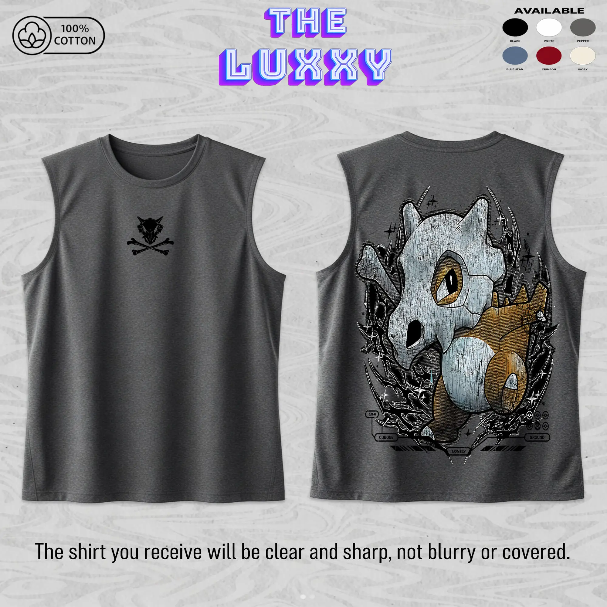 Cubone Unisex Cotton Premium Comfort Colors Tank Top, Pocket Monster Anime Merch, Grunge Cotton Comfort Tank Top, Anime Aesthetic Gift, Gym Tank Top, Anime Gym Tank Top