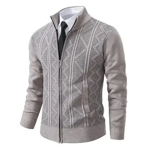 Autumn and Winter Men's Fashion Trendy Sweater Knitwear Zipped Stand Collar Casual Thickening Cardigan Jacket