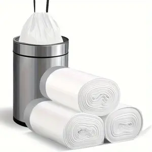 45pcs/ 3rolls, Small Drawstring Trash Bags, Plastic Garbage Can Trash Can Bags 15 Liters For Bathroom Restroom Bedroom Office Toilet