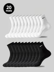 Men's Mid-Calf Socks Set (20 Pairs), Striped Design, Comfortable Casual Wear, Athletic Socks, Ideal for Sports & Running, Daily Use & Parties