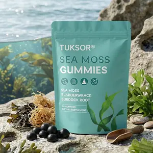TUKSOR 5-in-1 Sea Moss Gummies - Black Seed Oil, Ashwagandha, Bladderwrack & Burdock Root - 1200mg Irish Sea Moss for Skin Glow, Hair Health & Immune Support - 60 Count (30 Day Supply)