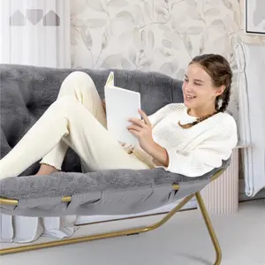 Milliard Double Cozy Chair/Faux Fur Saucer Chair for Bedroom/X-Large Loveseat, Grey