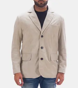 Dylan Men's Ivory Suede Leather Blazer