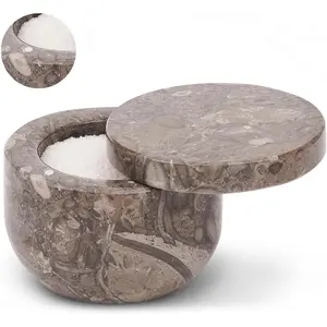 Marble Salt Cellar with Swivel Lid 3 Inch Mini Salt and Spice Jar Magnetic Lock Storage Container, Salt Crock for Sea Salt Flaky Salt and Sugar