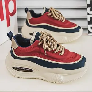 2026 Spring Men Fashion Trendy Sport Casual Sneakers Chunky Platform Height Increase Wear Resistant Daddy Shoes Lace Up Low Top Breathable Mesh Comfort Walking Training Versatile Daily Non Slip