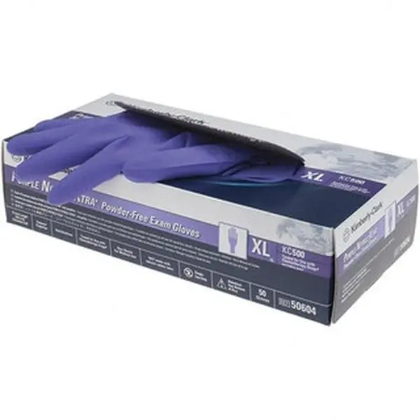 Kimtech Purple Nitrile-Xtra Medical-Grade Disposable Waterproof Cleaning Gloves, Model 50604, 5.9 Mils Thick, Non-Slip Textured Grip, Beaded Cuff, FDA Approved