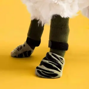 Velcro Dog Socks Non Slip Paw Protectors for Medium Large Dogs Cotton Pet Shoes Stay On Indoors Outdoors 4 Pack