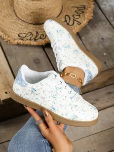 Women's Fashion Casual Sporty Shoes, Low-Top Lace-Up All Season Sneakers, Comfortable Round Toe Mid Top Walking Shoes