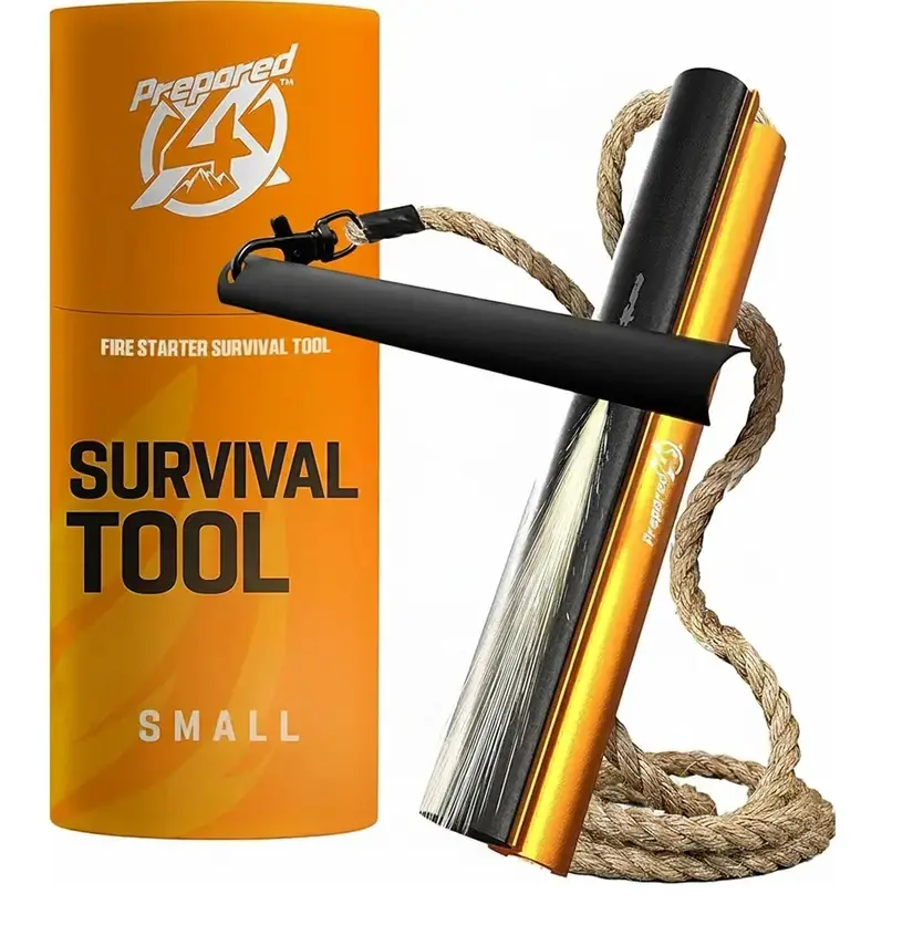 Prepared4X Emergency Survival Tool – All-in-2 Outdoor Survival Equipment with Waterproof Wick Rope, Steel Striker for Camping, Hiking Kits - Choose Size