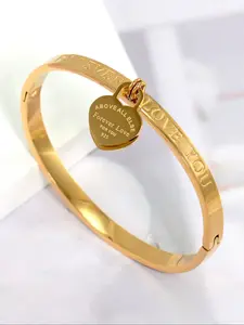 Elegant Stainless Steel Cuff Bracelet for Women, Heart Design Heart Lock Bracelet 18K Gold Plated Jewelry, Perfect Gift for Birthdays Weddings Valentine's Day, Stackable Bracelet