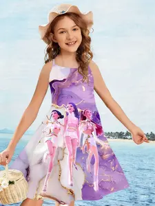 Idol Girl Group K-Pop Backless Dress, Gold Flowing Pattern 3D Printed Summer Fashion, Comfortable Soft Casual Daily Wear, Sparkly Dress