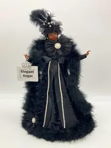 Black Elegant Angel Figurine with Rhinestone Accents, Angel Tree Topper, Elegant Christmas Decor