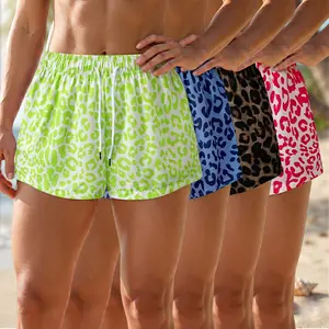 Lady's Mid Waist Bottoms - Pack of 4 Women's Casual Summer Leopard Print Shorts, Street/Beach Style, No Pockets for Outdoor Fun, Bottom