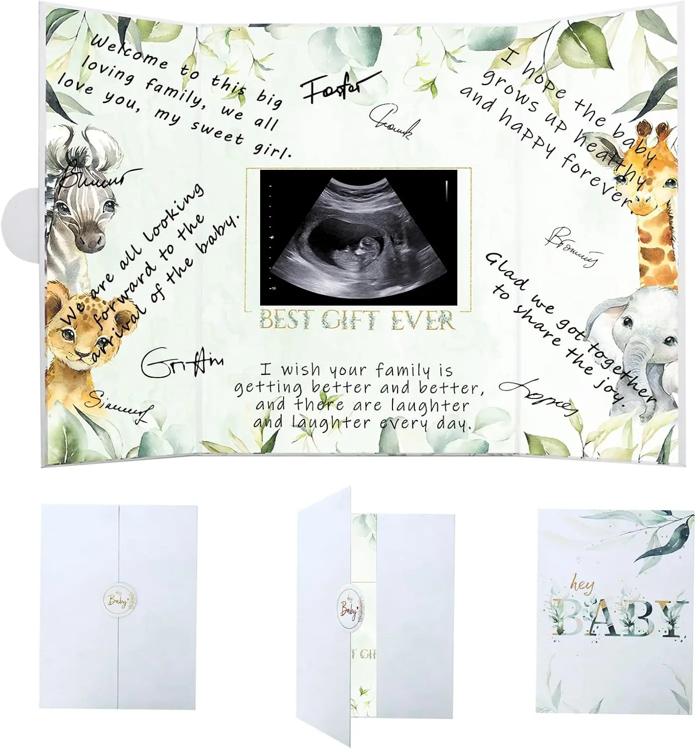 Baby Shower Guest Book Alternative DIY Cute Baby Shower Signature Book Green and White Party Decorations Unisex Balloon Kit Bouquet