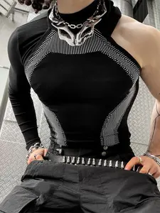 INCERUN Men's Fashion Motorcycle Print Long Sleeve Polyester T-Shirt, Summer Casual Wear, Stylish Daily, Comfortable and Trendy