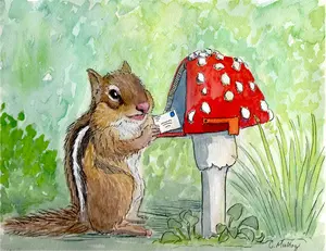 Chipmunk Mushroom Mailbox - blank woodland greeting card