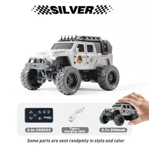 1:64 Mini RC Jeep Truck Toy Gift, Alloy Body Remote Control Car with LED Lights, 2.4GHz Wireless Control, Adjustable Speed & Steering