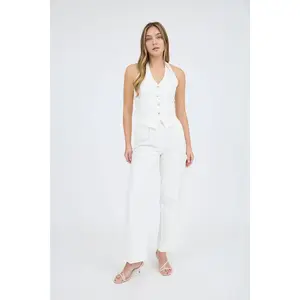 HALTER V NECK BUTTON DOWN OPEN BACK VEST