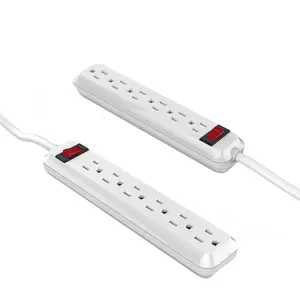 4 ft. 6-Outlet Power Strip with 45 Degree Flat Angle Plug, White (2-Pack)