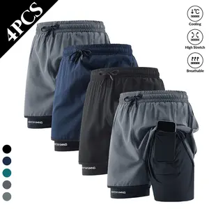 4PCS Men’s Solid Color Shorts with Pockets — Summer Casual, Comfortable, Breathable Shorts; Everyday Wear Men’s Shorts Set; Casual Shorts Set; Gift for Him