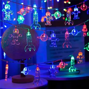 20 LED Children's Room LED String Light Astronaut Spaceship Rocket Outer Space Room Decor Holiday Party Lights for Kids Bedroom Decor, Children Birthday Party Holidays Wall Decorations