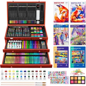 Art Supplies, 269 count Deluxe Art Set with 6 Drawing Pads, Watercolor Paints, Crayons, Colored Pencils Set in Wooden Case, Creative Gifts for Artists Adults