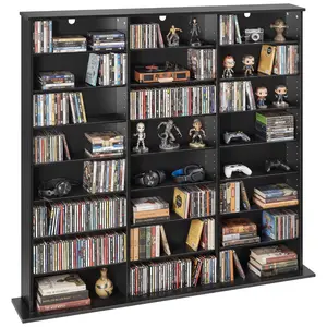 Media Storage Cabinet, 8-Tier DVD Shelf Organizer, 55.91 X 8.66 X 51.18-Inch Multimedia Storage Shelf For CDs, DVDs, Books, And Games, CD Display Rack For Living Room, Home Office, Recording Studio, Black