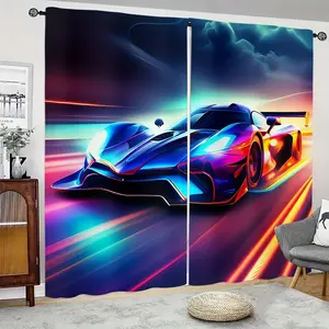 Cool Racing Car Curtains Set of 2, Gaming Drapes, Speed Racing Curtains, Extreme Sports Curtains, Semi-Opaque Polyester Material